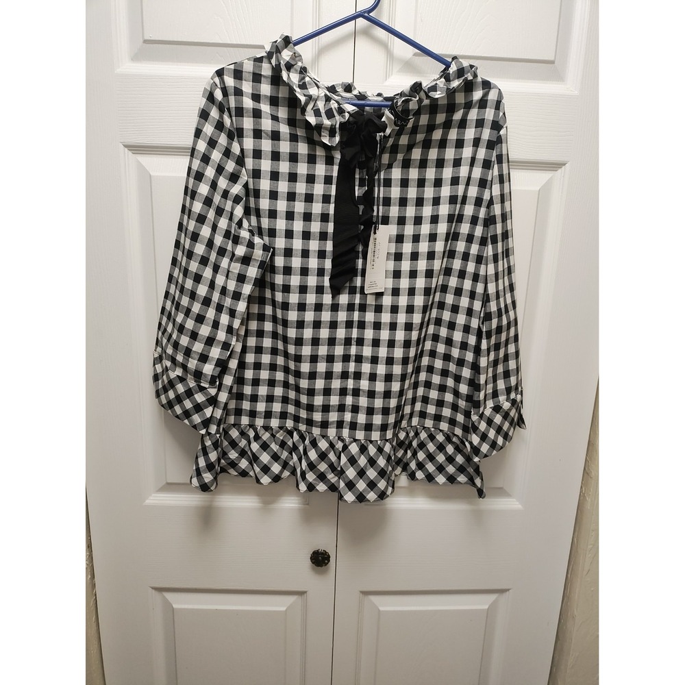 Sara Campbell Ltd Plaid Ruffle Neck Blouse XL